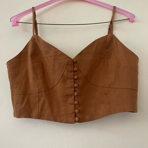 Brown Button-Front Crop Top Tank Bustier
